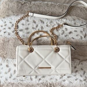 White Quilted Handbag with Gold Accents